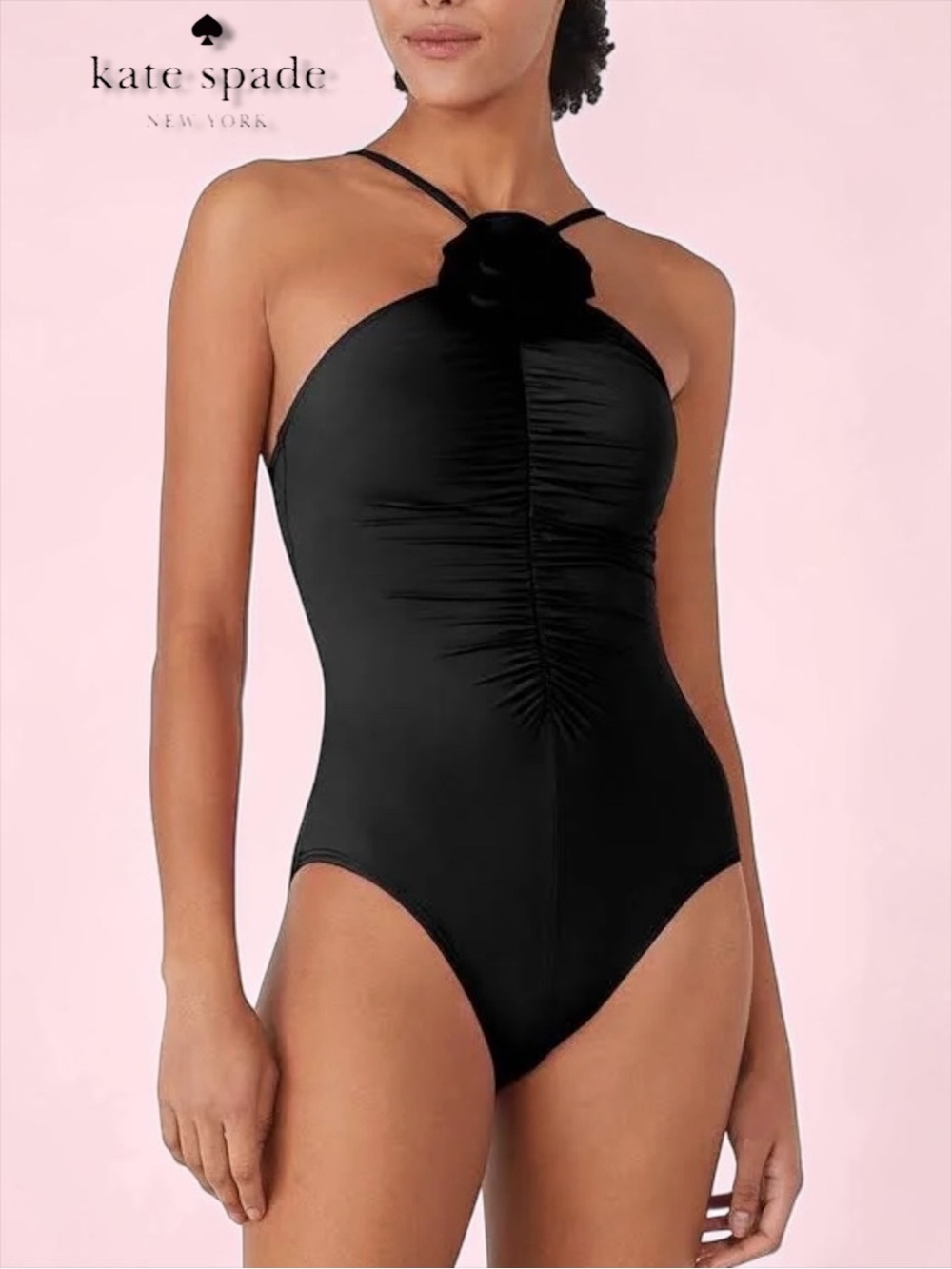 100% Authentic NWT Kate Spade Rosette High-Neck Ruched One-Piece Swimsuit Size L
